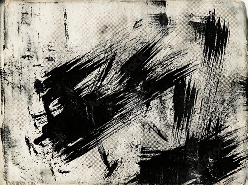 Dynamic Black Paint Brush Strokes on Vintage Canvas Background