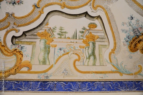 Piazza Armerina, Sicily 01.02.2020: Decorative fresco adorns one of the vaults of the historic buildings in the center of Piazza Armerina