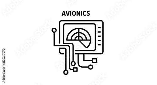 Avionics Technology Icon: Radar Display and Circuitry, Aviation Electronics Concept
