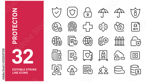 Bild auf Leinwand Protection icon set. Editable line icons. Vector illustration.