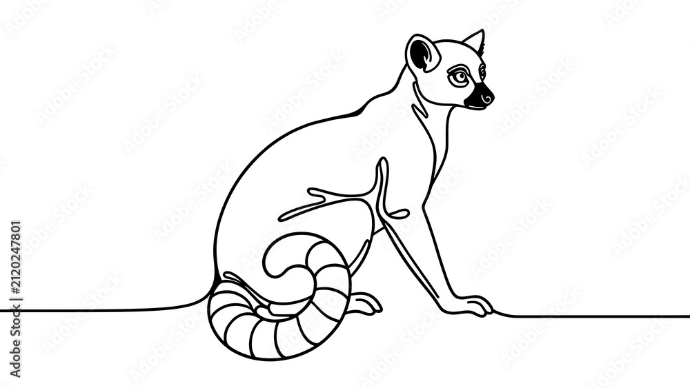 Fototapeta premium Minimalist lemur illustration on white background.