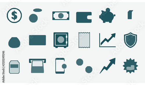 Modern Money Icon Set Vector Collection with Finance Currency and Payment Symbols