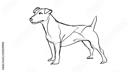 Minimalist dog line drawing white background.