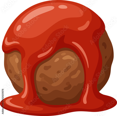 Meatball covered in red tomato sauce