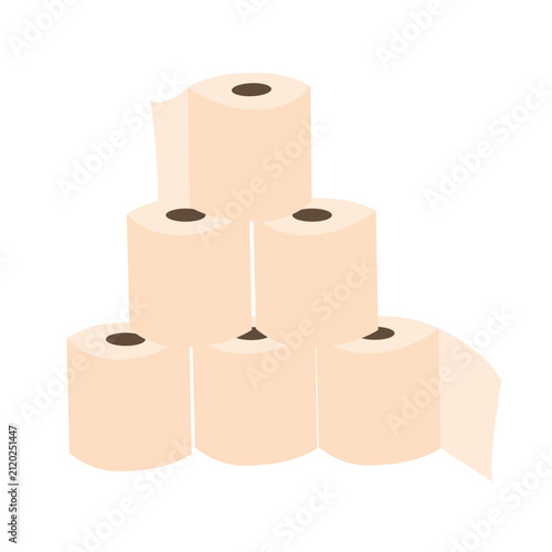 Pyramid of toilet paper rolls in flat doodle style. Bathroom hygiene, toiletries.
