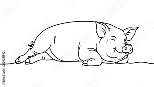 Sleeping pig illustration on white background.