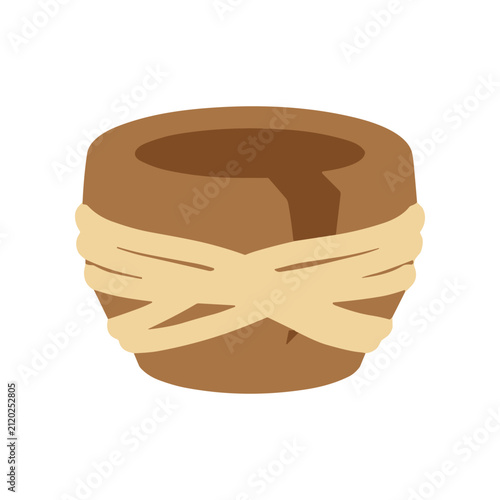 Brown clay pot with rope.