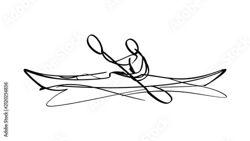 Minimalist kayaker illustration on white background.