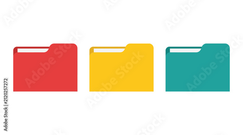 Foto Set of three colorful flat design office document folders isolated on a white ba