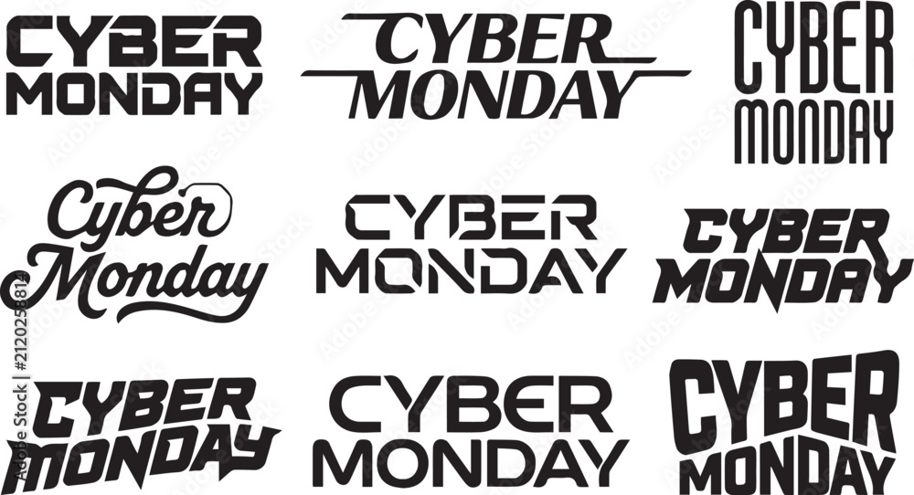 Obraz premium Tech Cyber Monday Typography Lettering Sales Text Vector Set