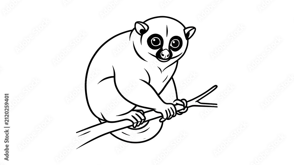 Fototapeta premium Slow loris illustration on branch white background.