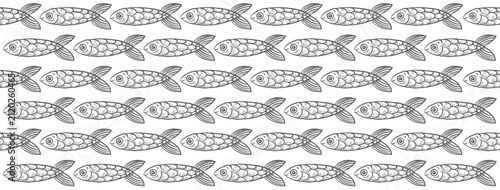 Seamless pattern of ornamental doodle fish. Vector