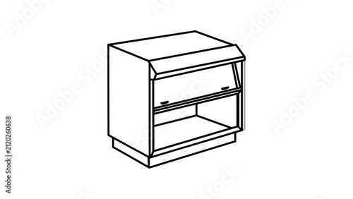 Minimalist wooden cabinet illustration white background.