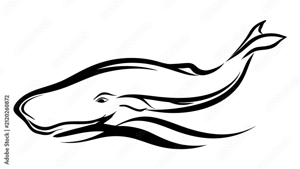 Obraz premium Minimalist whale line art illustration white background.