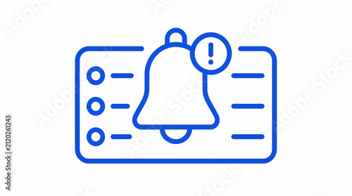Blue Notification List Icon with Bell and Exclamation Mark Symbol
