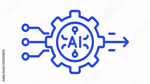 Blue Artificial Intelligence Icon with Gear and Circuit Board Design for Tech Concepts