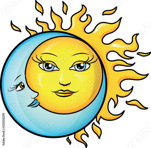 Sun and Moon Hug. vector  cartoon