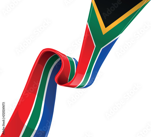 South african flag ribbon on white background