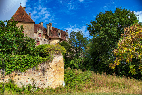 Historic Chateau de Caudon Exterior surrounded by Trees in Dordogne, France