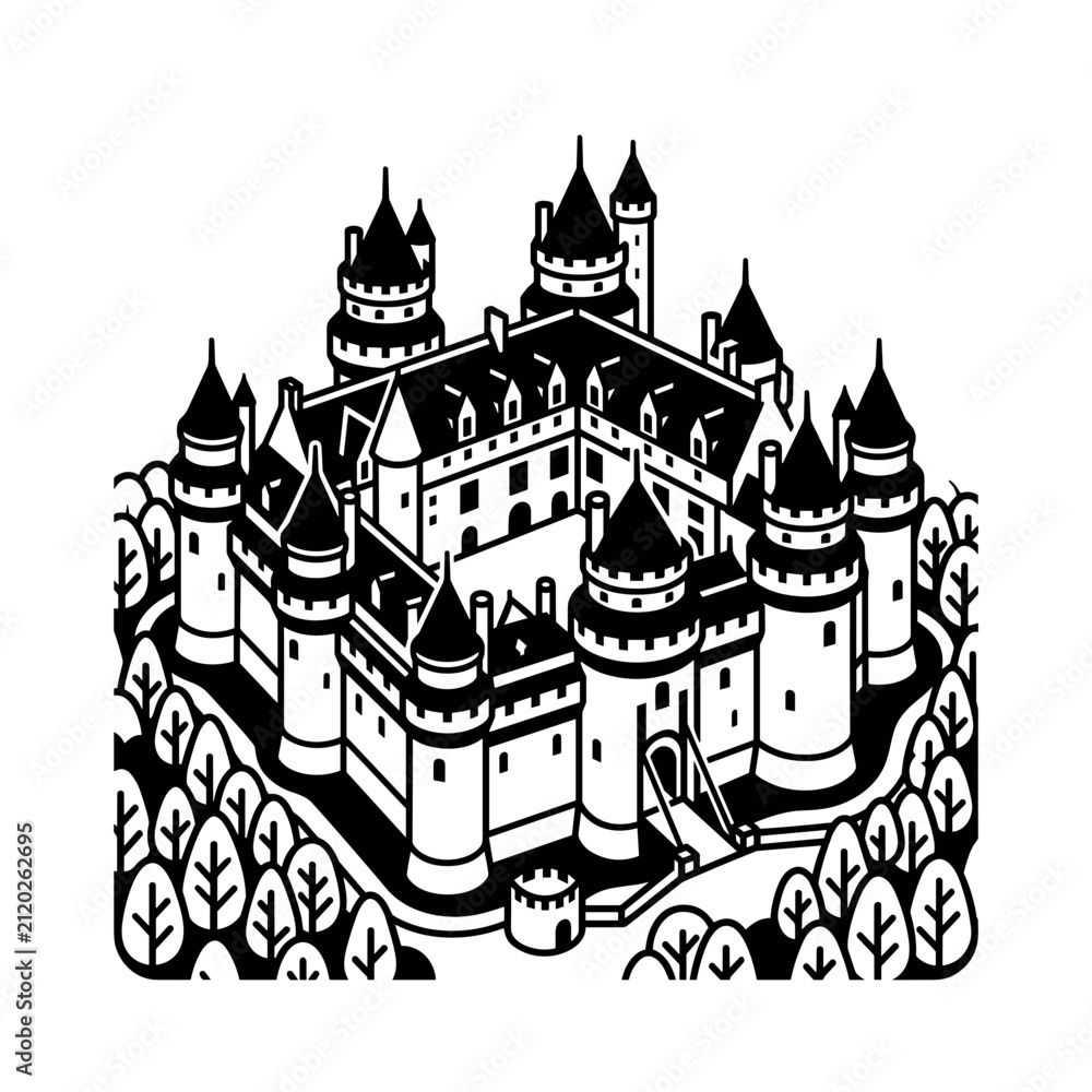 Fototapeta premium Medieval Castle Fortress Illustration 1.