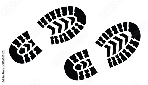Boot prints silhouette vector symbol of footsteps trail and outdoor hiking path design