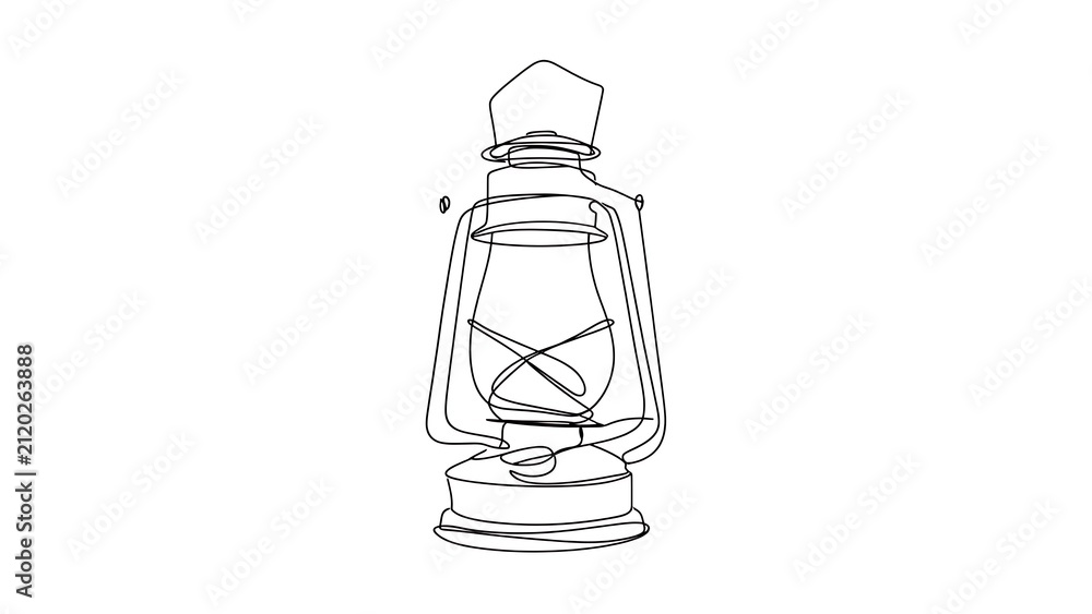 Obraz premium Vintage lantern line art illustration white background.