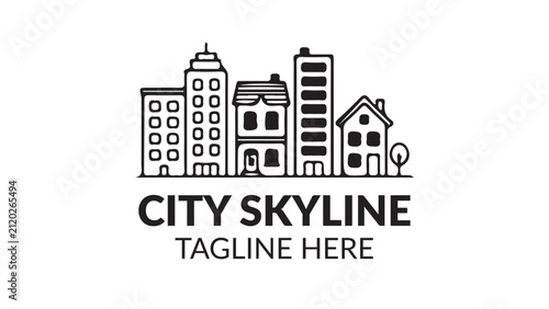 Modern City Skyline Outline Vector
