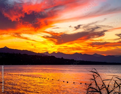 Fiery Lake Sunset.