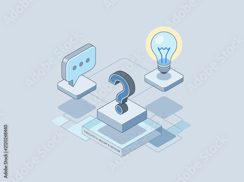 Isometric Concept of Problem Solving and Creative Ideation with Question Mark and Lightbulb