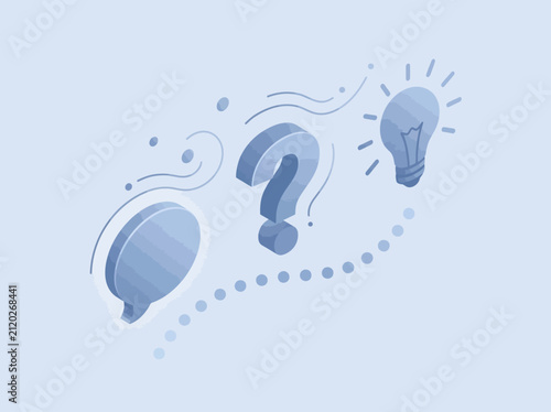 Isometric creative thinking process icons for communication inquiry and innovative idea discovery