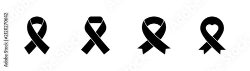 Set of black ribbon icons symbolizing awareness and remembrance