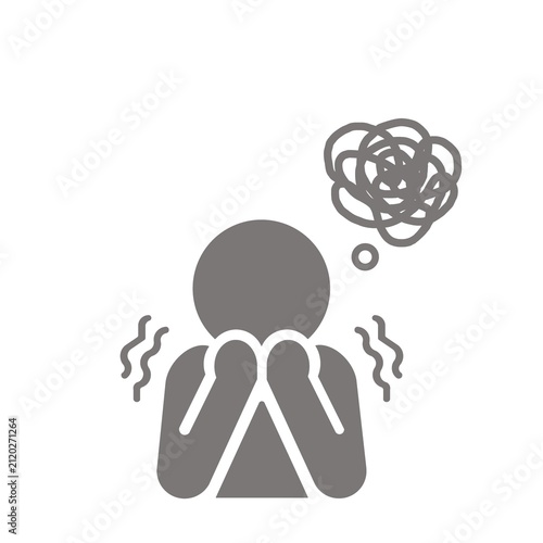 強い不安やストレスで震える人物ピクトグラム（グレー）
