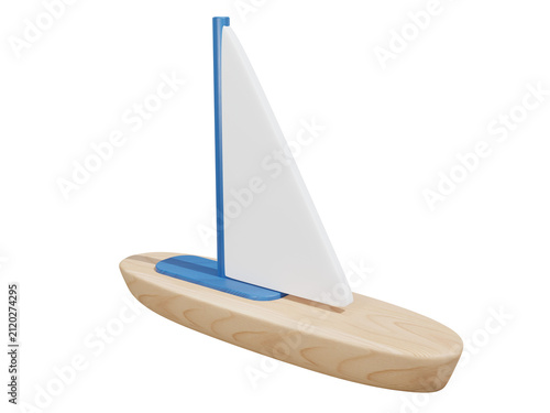 Wooden Toy Sailboat 3D Illustration