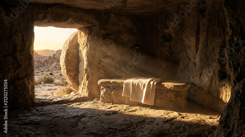 Empty Tomb Resurrection Sunrise Christian Faith Easter Hope Biblical Sacred Landscape