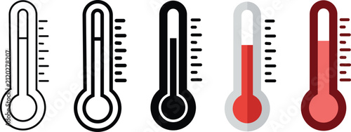 Thermometer Icons Set Temperature Fever Measurement Medical Vector Collection