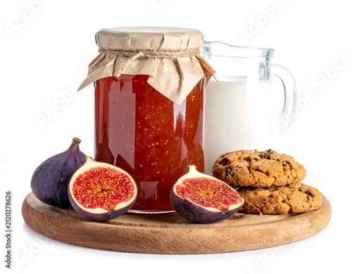 Fig jam with milk and cookies.