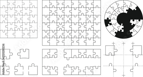 Bild auf Leinwand Jigsaw puzzle grid templates circular layout and separate missing pieces vector