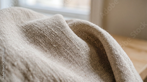 Woven jute fiber texture, muted oatmeal tone, soft diffused light emphasizing weave pattern