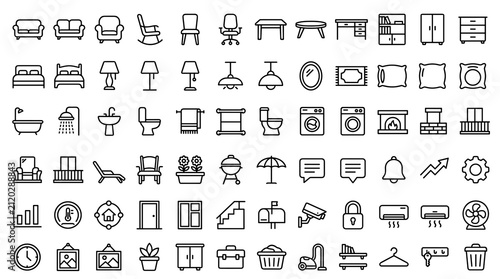 Foto Modern Furniture and Household Line Icon Collection Featuring Home Decor, Garden