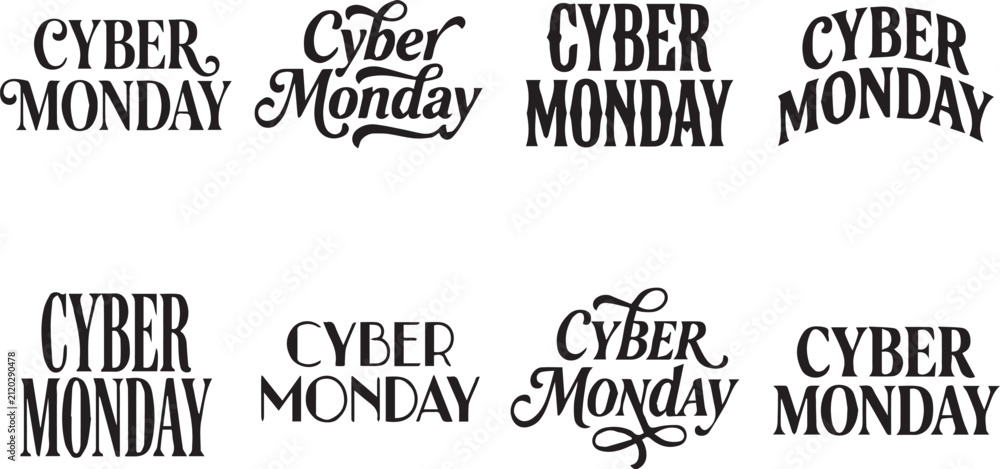 Fototapeta premium Elegant Cyber Monday Typography Lettering Sales Text Vector Set
