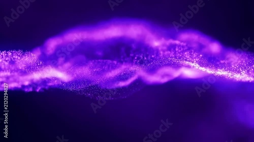 Flowing waves of glowing purple particles pulse and undulate across a dark background in smooth, continuous motion. Atmospheric backdrop shaped by energy flow and digital wave.