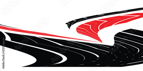 Sharp striped sports pattern. Arrow. Vector pattern. Red and black design element on a white background. Racing application on the body of a car, boat, toy, sportswear. Vector background. speed, fligh