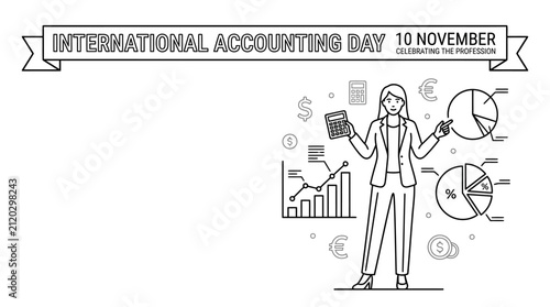 A professional female accountant standing with financial charts and data analysis tools.
