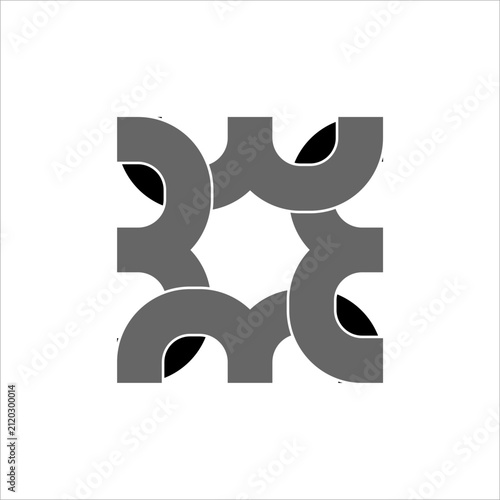 A bold geometric monogram logo featuring four interconnected uppercase letter B or 3 forms arranged in a symmetrical square composition. The minimalist black-and-white design
