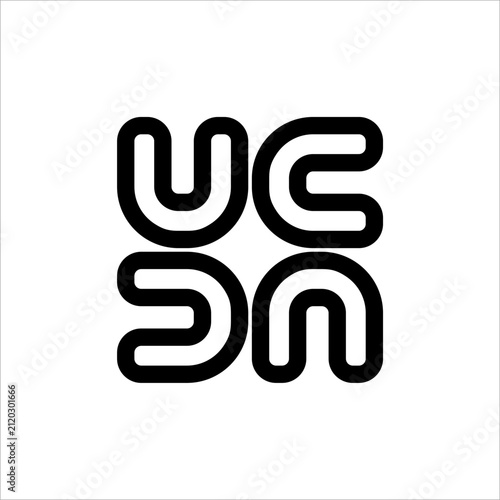 4 U, abstract geometric black and white symmetrical pattern featuring bold angular shapes arranged in a modern square composition. This minimalist vector design combines sharp lines, negative space
