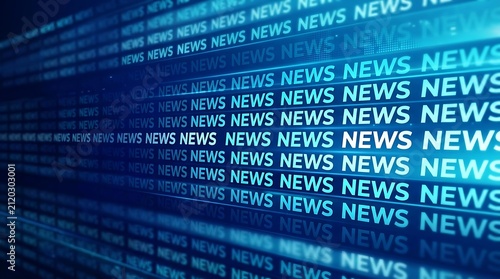 News broadcast background pattern. Digital media screen with blue text overlay.