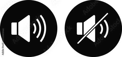 Speaker volume and mute sound icons set Vector