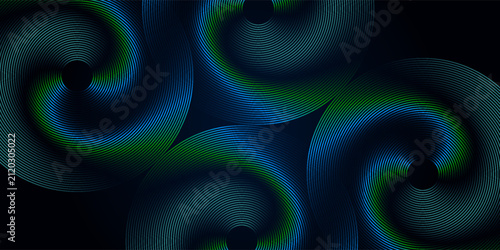 Blue abstract background with glowing circles. Swirl circular lines pattern. Geometric spiral. Twirl element. Modern graphic design. Futuristic technology concept.