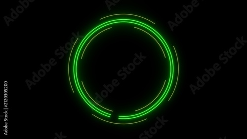 Futuristic hud element, digital interface and technology concept, neon green glowing circle with data loading animation on black background, Abstract graphic design for modern displays