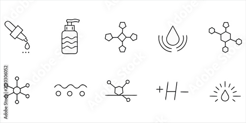 Obraz na płótnie Scientific Chemistry and Skincare Line Icon Set, Laboratory Dropper, Cosmetic Bo